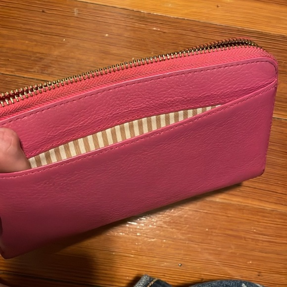 Kate Spade Pink Wallet with Gold Zipper and Striped lining. - Picture 3 of 6